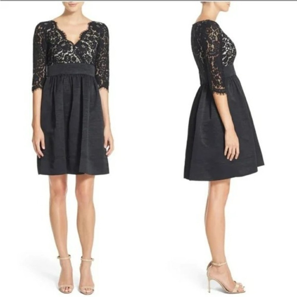 Eliza J Lace Faille Black Scalloped Fit & Flare Cocktail Dress